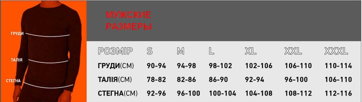 размерная сетка термобелья Hetta